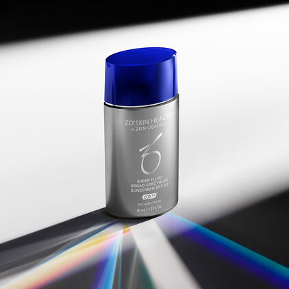 Gel Sunscreen + Sheer Fluid Sunscreen on stylized blue background