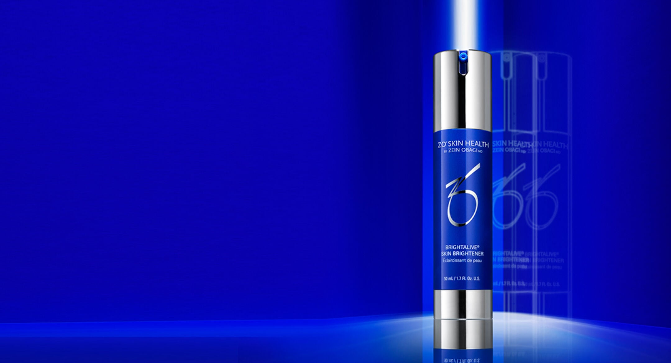 Brightalive&reg; Skin Brightener on a blue background